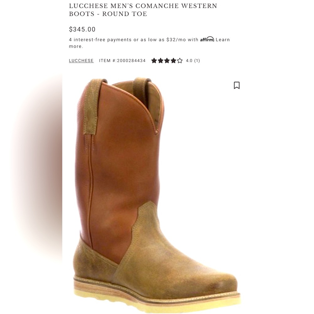 LUCCHESE MEN'S COMANCHE WESTERN BOOTS - ROUND TOE